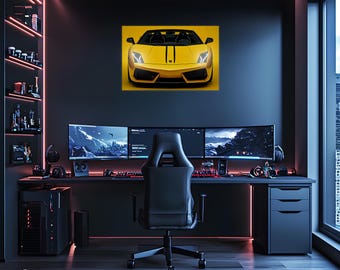 Impresión UV automotriz, póster acrílico con luces de neón, arte mural LED personalizado, decoración automotriz, póster de alta calidad, regalo de amor por los autos, decoración de oficina.