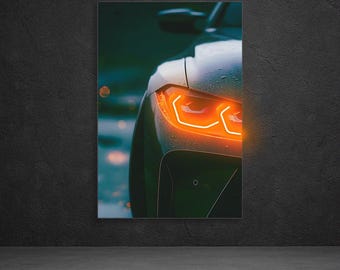 Automotive Poster with Neon Lights, Acrylic LED Wall Art, Custom Backlit Poster, Car Enthusiast Gift, High-Quality