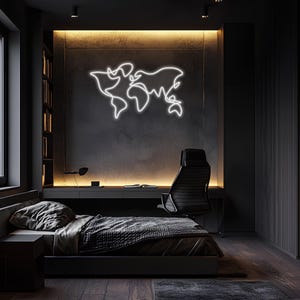 Arte mural de neón con mapa del mundo, decoración del hogar, decoración de pared con LED de neón, regalos de inauguración de la casa, decoración de mapa del mundo de neón, envío exprés y gratuito.