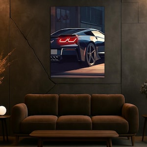 Man Cave Neon Wall Art,UV Printed LED Sign, Modern Garage, Black Supercar,Man Cave & Gaming Room Decor,Racing Car Poster , Multiple Sizes