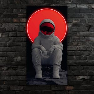 Arte mural de astronauta de neón: póster de inspiración espacial con impresión UV / Decoración de ciencia ficción para sala de juegos o de juegos / 60-90 cm / Envío exprés gratuito