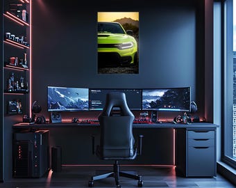 Póster acrílico con luces de neón, impresión UV, arte mural LED personalizado, decoración automotriz, póster de alta calidad, regalo para amantes de los autos, decoración de oficina.