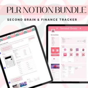 Paquete de herramientas financieras PLR Second Brain para Notion: gestor de presupuesto, ingresos y gastos.