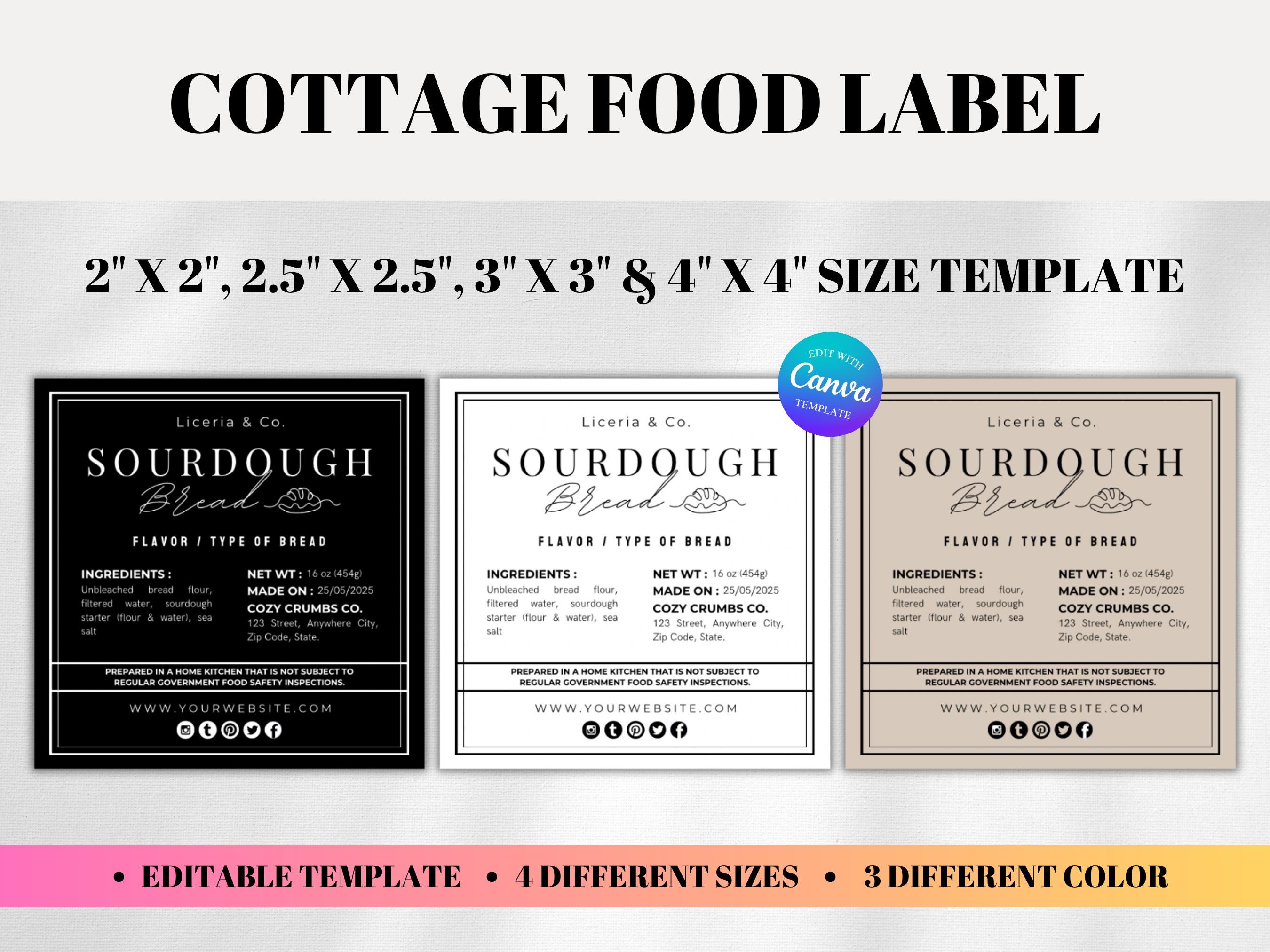 Sourdough Label Template, Cottage Law Bakery Labels, Sourdough Bread Care Tips, Sourdough Ingredient Label, Sourdough Bread Care Card