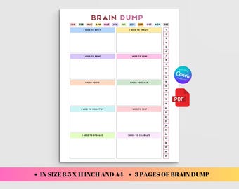 Brain Dump ADHD Planner, Self Care Mental Health Editable, Daily Productivity To Do List