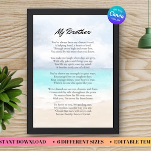Poema para mi hermano, poema imprimible para hermano, regalo de hermana para hermano, carta de cumpleaños para hermano, poema sincero para mi querido hermano