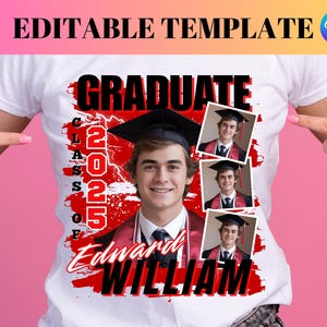 Modello modificabile per la laurea 2025 scaricabile digitalmente da Canva, modello personalizzabile per arco di laurea 2025 rosso e nero