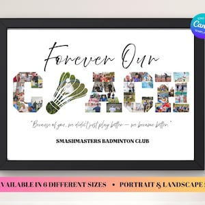 Forever Our Coach Photo Collage Canva Frame Template, Personalized Badminton Coach Gift, Sports Team Memory Keepsake, Printable Coach Gift