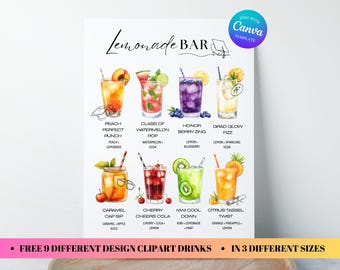 Lemonade Bar Menu Graduation Party PNG Customized & Printable, 17 PNG Drink Sign Custom Class of 2025 Grads Drink Station Decor Personalized