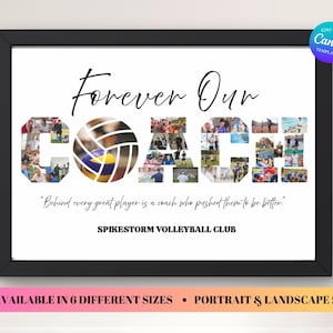 Modello di cornice per collage di foto di allenatori su Canva, regalo personalizzato per allenatori, ricordo di una squadra sportiva, regalo