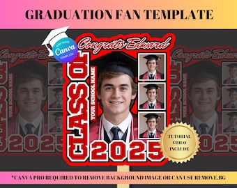 Paddle Fan Graduation Template Red Theme, Canva Custom 2026 Grad Favor, Graduate Hand Fan