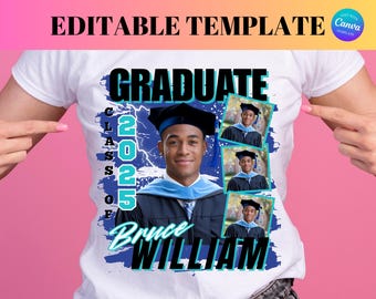Shirt Bootleg 2026 Graduation Blue Template, Proud Senior Grad Editable, Custom Congrats Graduate T-Shirt