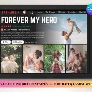 Editable Dadflix Gift Template, Netflix Father Photo Collage Frame Template, Father&#39;s Day Gift, Father&#39;s Day Movie Photo Collage Design