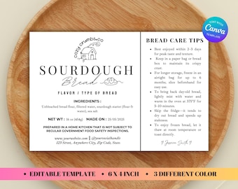 Sourdough Bread Label Care Tips Template, Editable Food License Tags, Bakery Allergens Stickers