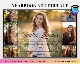 Half Page Yearbook Ad Graduation Editable Template, Photo Collage Highschool Yearbook, Graduate Tribute