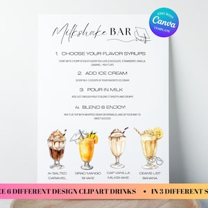 Insegna per il menu del bar del milkshake per la festa di laurea, istruzioni per il menu delle bevande, insegna per la stazione delle