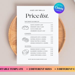 Editable Bakery Menu Templates, Sourdough Price List, Home Bakery Price List, Craft Show Menu, Sweet Treats Price List, Home Bakery Business