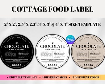 Cottage Bakery Labels Bundle, Allergens & Food License Tags Editable Canva, Round Food Stickers
