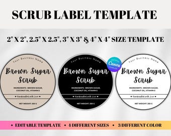 Canning Lid Sticker, Round Can Label Editable, Homemade Circle & Round Tag, Scrub Printable Template