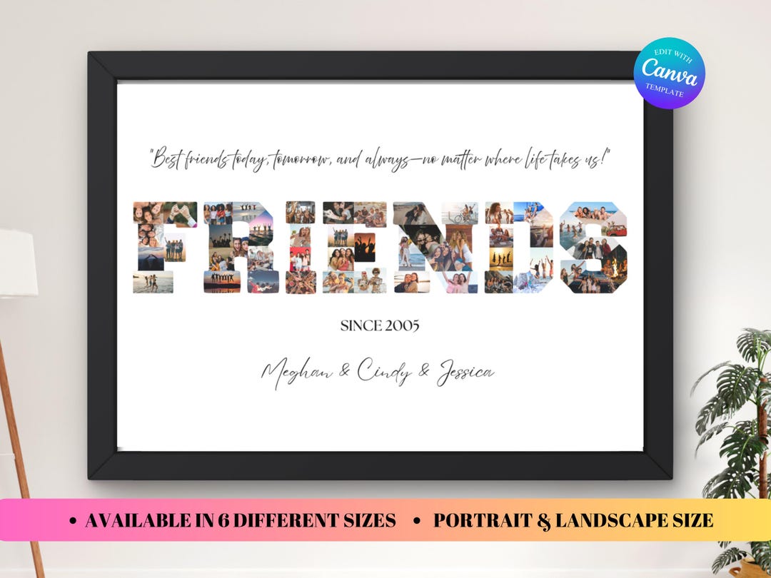 Editable Friends Photo Collage Frame Template, Customizable Friendship ...