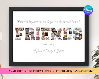 Friends Poster Photo Collage Template, Memory Storyboard Letters, Customizable Friendship Gift