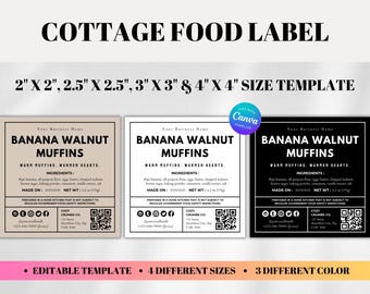 Cottage Food Label Template QR Code Editable, Home Law Bakery Stickers, Ingredients Label Tags