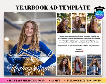 Graduation Yearbook Ad Template, Senior Graduate Tribute Half Page, Personalized Photo Collage Ad