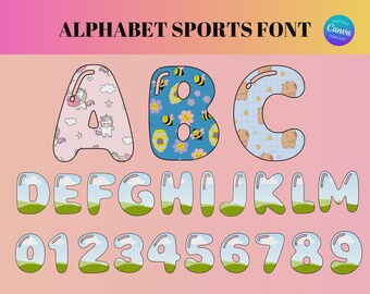 Doodle Alphabet Frames, Zahlen bearbeitbare Canva Vorlage, Großbuchstaben (Digitaler Download)