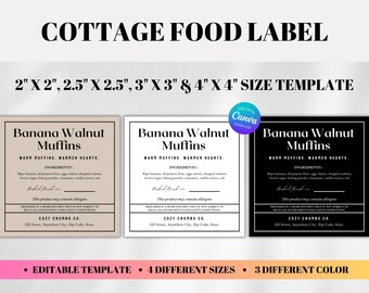 Cottage Food Stickers Editable, DIY Bakery Ingredient Label, Small Business Packaging Label Canva Template