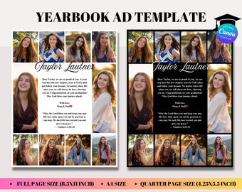 Editable Graduate Tribute Layout, Full Page Yearbook Grad Ad Template, Senior Graduation Book Template