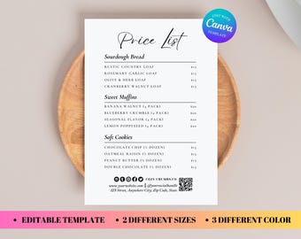 Price List With QR Code Business Editable, Sourdough & Sweet Treats, Bakery Menu Template