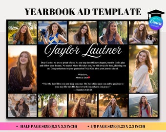 High School Tribute Layout Canva, Editable Senior Graduation Book Template, Half Page Yearbook Ad