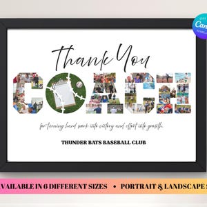 Baseball Thank You Coach Photo Collage Canva Frame Template, Personalized Coach Gift, Sport Team Memory Keepsake, Printable Sport Coach Gift