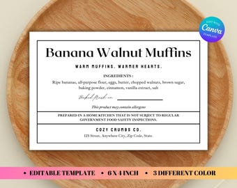 Cottage Food Law Label Template Editable, Cookies Ingredients Sticker, Home Bakery Label Canva