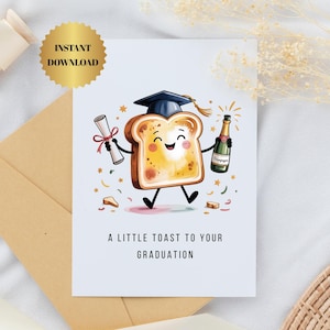 Carte imprimable de remise des diplômes, un petit toast à l'occasion de votre remise des diplômes, jolie carte de diplômé, carte drôle pour l'obtention du diplôme, invitation drôle de fête de diplômé modifiable