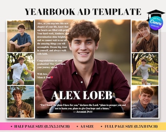 Half Page Graduation Tribute, Senior Yearbook Ad Template, Personalized Photo Collage Ad, Editable