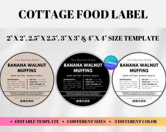 Muffins Baking Stickers Printable, Bakery Cottage Labels Round Editable Template, Food & Allergens Tags