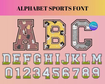 Alphabet Großbuchstaben und Zahlen Sport Buchstaben Set bearbeitbare Vorlage ziehen Rahmen Sport