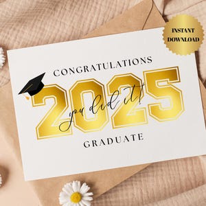 Félicitations, vous avez réussi ! Carte de remise de diplôme imprimable 2025, Félicitations au diplômé 2025 - Formats 5x7 et 4x6 (pliable)