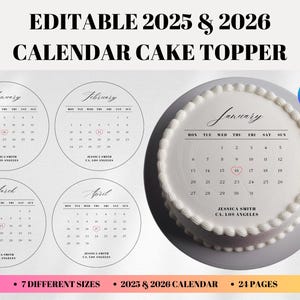 2025 & 2026 Burn Away Cake Topper Calendar Template, Cake Topper Calendar, Birthday Cake Topper, Custom Сake Topper 2025, Burn Cake Topper