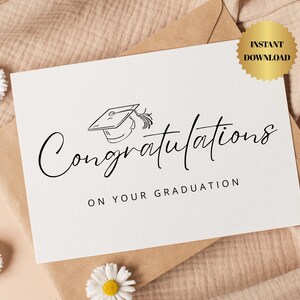 Carte imprimable de remise des diplômes de félicitations, faire-part de fête de remise des diplômes, carte-cadeau de félicitations de remise des diplômes à imprimer à la maison