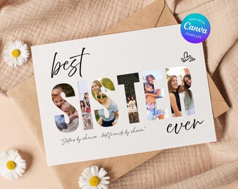 Sister Photo Collage Card Editable, Frame Word Drag & Drop, Sister Birthday Picture Gift Template