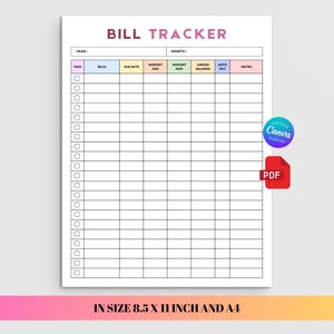 Expenses Payment Tracker Editable, Budget Planner Sheet, Subscription Track, Financial Tracker Bill PDF