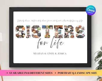 Sisters Photo Collage Template, Photo Board Editable, Personalized Keepsake Wall Art Gift Frame