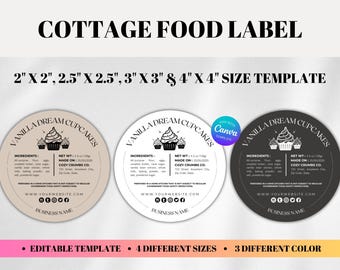 Cupcake Stickers Allergens Bakery Label, Cottage Food Label Round, Baking Labels Ingredients Template