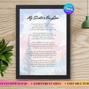 Poems For My Sister In Law Birthday, Printable Poem For Sister In Law, Gift for Sister In Law, Letter To Sister In Law on Birthday Gift
