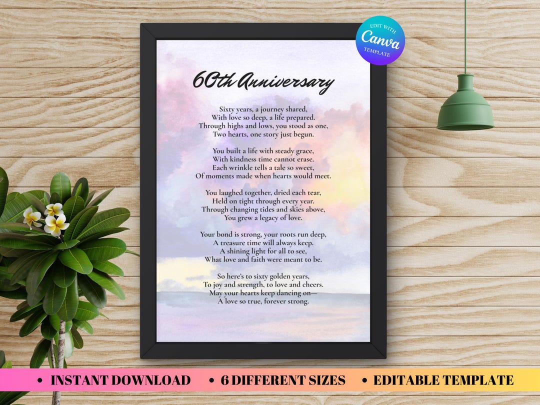 Appreciation Gift Couple Personalized, Anniversary Poem 60th Template ...
