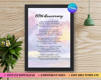 60th Anniversary Poem Template, Number 60 Poem For Her, Appreciation Gift Couple Personalized
