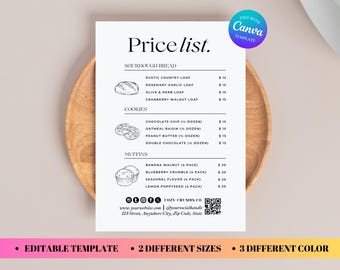 Price List QR Code Editable Template, Craft Show Sweet Treats Menu, Bakery Menu Templates