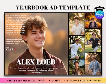 Yearbook Ad Half Page Editable Template, High School Senior Book, Graduation Tribute Photo Collage